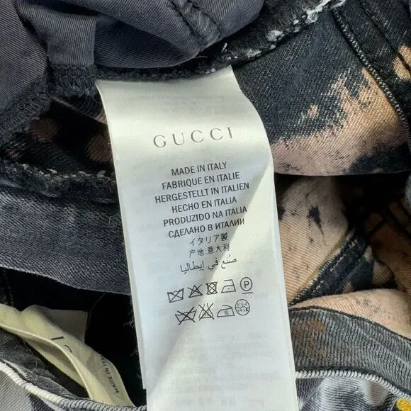 Gucci Tiger Flower Embroidery Bleach Denim Women's High Waist Skinny Jeans 25